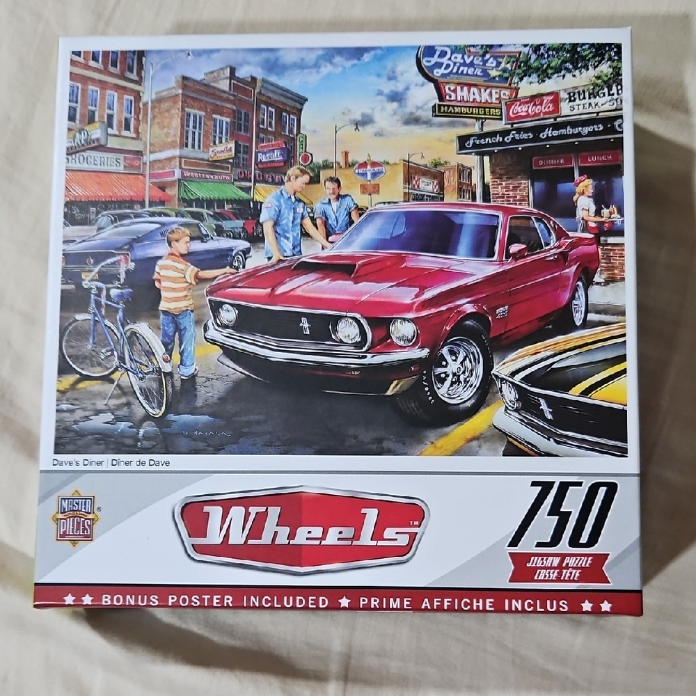 Dave's Diner Wheels 750 Piece Puzzle - Red Mustang Design With Free Poster